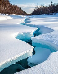 Obraz premium Ice on a frozen river cracking. Generative AI