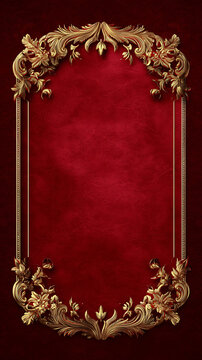 Luxury chinese background in deep red velvet texture with ornate golden floral frame creating elegant festive oriental background design for celebration card or invitation