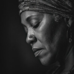 Black History Month contemplative portrait of storyteller rehearsing lines