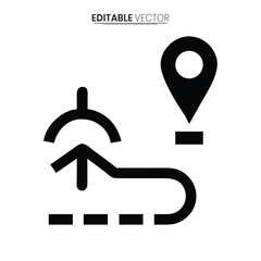 A simple black vector illustration depicting a road leading to a location marker symbol