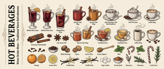 Engraved collection showcases exquisite hot beverages menu with delightful winter refreshment ideas