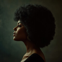 Black woman with natural afro hairstyle against minimalist background for Black History Mont