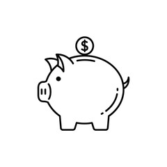 Obraz premium Simple Line Illustration of a Piggy Bank with Coin for Saving and Finance Concepts