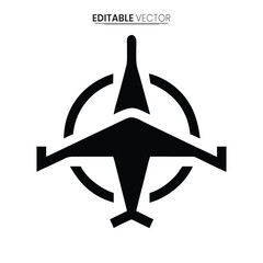 A black silhouette of a drone with a targeting reticle isolated on a clean white background