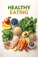 Healthy Eating Poster with Fresh Fruits, Vegetables, and Proteins