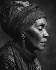 Elderly Black woman wearing headwrap for Black History Month studio portrait