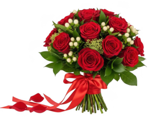 Vibrant red rose bouquet with white accents isolated on transparent background