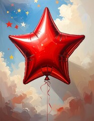 A shiny red star-shaped balloon. Generative AI