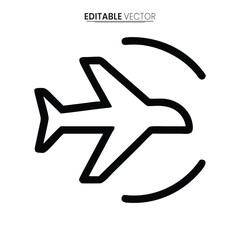Simple black line art illustration of an airplane in flight with a circular path around it