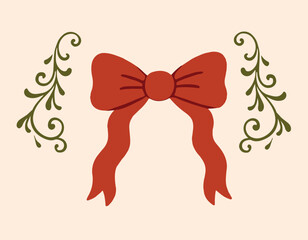 Vector illustration of a bow. Vintage print. Red bow.