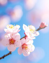 A close-up of cherry or plum blossoms. Generative AI
