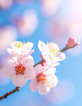 A close-up of cherry or plum blossoms. Generative AI