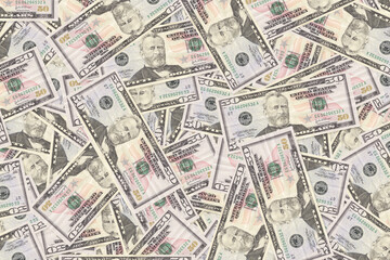 Pile of fifty US dollar bills background money texture