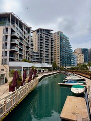Ocean Village as a mixed-use marina, with residential apartments, business, and restaurants in Gibraltar, Rock of Gibraltar, British Overseas Territory, Great Britain, Europe