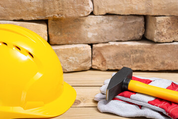 Different safety equipment and hammer