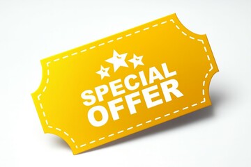 Special offer ticket with yellow background and white stars