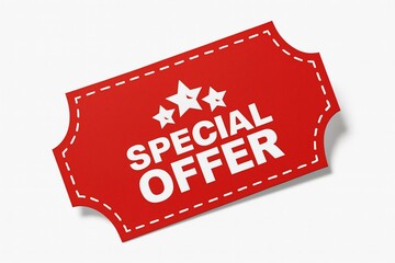 Special offer ticket with red background and white stars