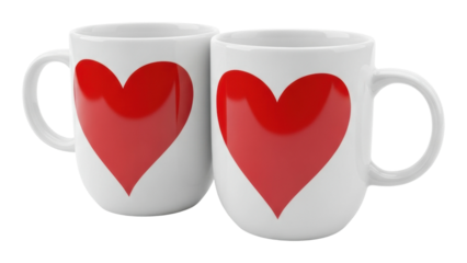 Heart-shaped coffee mugs for couples kitchen product cozy isolated on transparent background