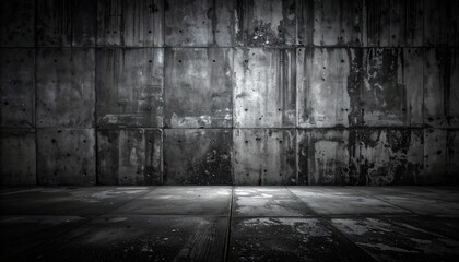 Industrial Concrete Room with Weathered Walls and Dim Lighting Showcasing Minimalist Urban Design Atmosphere