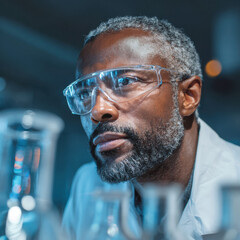 Black History Month Black scientist working with focus in laboratory
