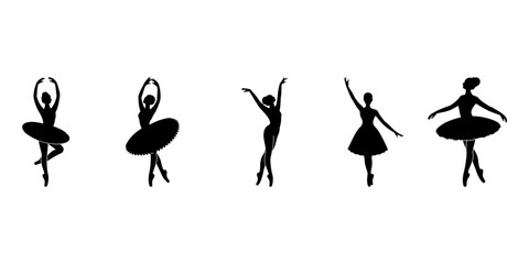 Collection of silhouette vector illustrations of ballerina dancing ballet isolated on white background. © SHANTO