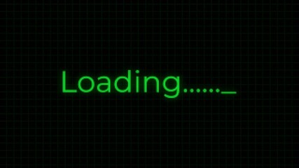 Loading text word lettering typewriter typing reveal green neon light display sign on a wall grid pattern black background, retro old computer screen visual animation, crt screen 80s 90s video clip - Powered by Adobe