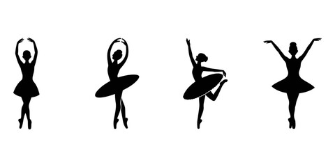 Collection of silhouette vector illustrations of ballerina dancing ballet isolated on white background. © SHANTO