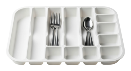 Arranging cutlery in a tray for efficient dining kitchen clean isolated on transparent background