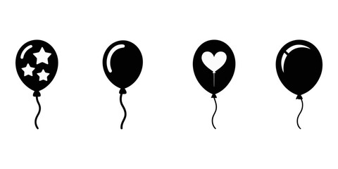 A collection of black balloons arranged in groups of one, two, and four, presented in a simple silhouette style © SHANTO