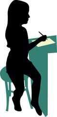 a girl writing, silhouette vector