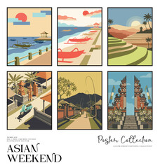 Scenic Weekend Journey Landscape Illustration Collection With Roads, Hills, and Coastal Views