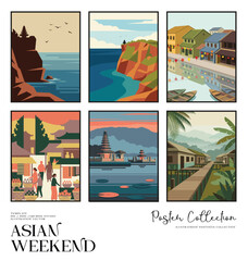 Traditional Village and Waterfront Illustration Collection With Calm Atmosphere