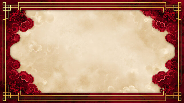 Luxury chinese background with elegant festive oriental background frame design in red and gold border cloud pattern vintage texture for celebration card or banner