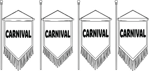 Vibrant carnival banners on poles with festive fringe