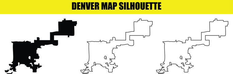 Denver map silhouette outline black and white shape isolated on transparent background for graphic design