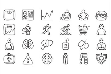 BMI, Nutrition, and Exercise Icons for Healthcare Apps and Dashboards
