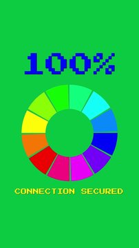 progression with colors and numbers with the percentage from 0 to 100 with the word ENCRYPTING which then becomes CONNECTION SECURED 