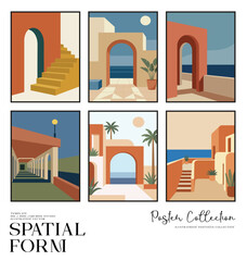 Mediterranean Archway Architecture Illustration Collection With Warm Earthy Tones