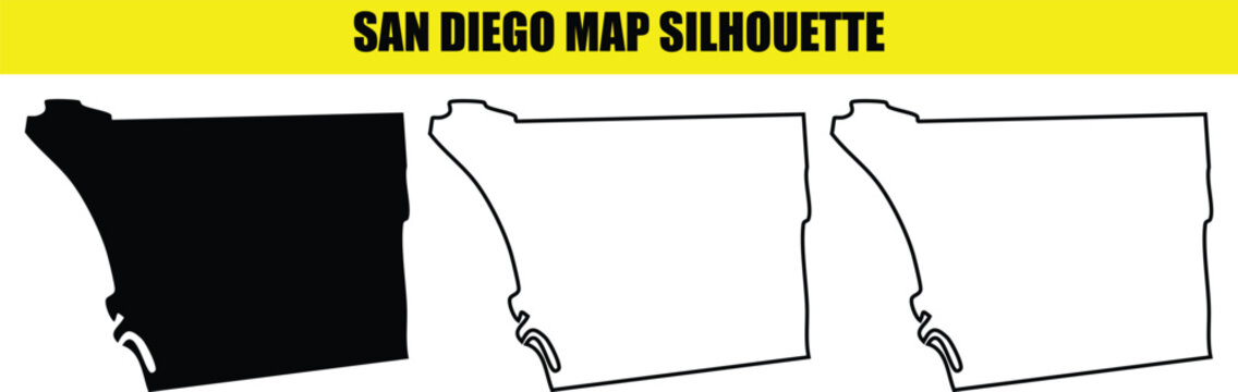 San diego map silhouette vector isolated on transparent background black and white outline vector stock illustration