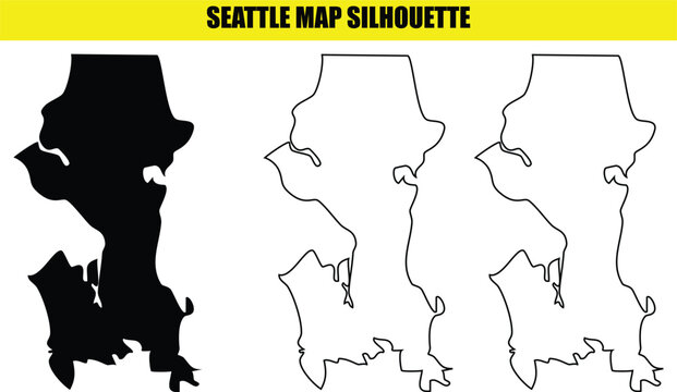Seattle map silhouette vector isolated on transparent background black and white outline vector stock illustration