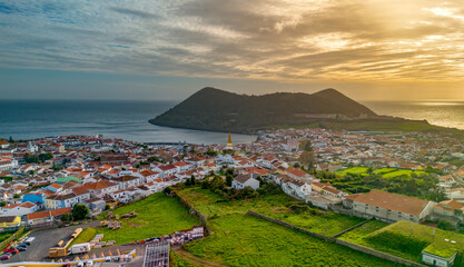 aerial view of the city of Angra do Heroismo, Terceira Island, Azores 