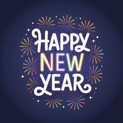 Happy New Year Fireworks Celebration Greeting Card Design