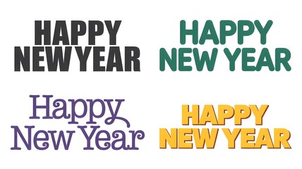 Happy New Year Greetings in Various Fonts and Colors