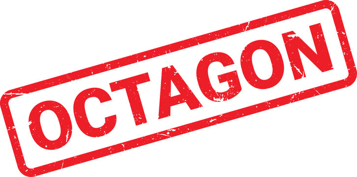 Distressed Red OCTAGON Rubber Stamp Impression on White Background, Imperfect Texture and Edges