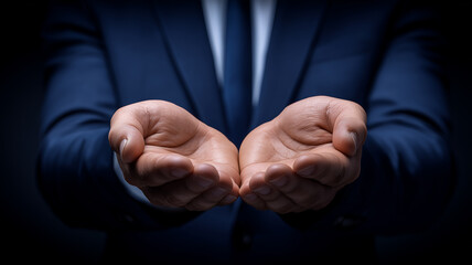 Hands gently extended forward representing offering, support and openness within human relationships or professional interactions.
