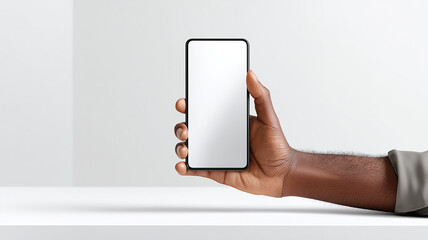 A hand presenting a smartphone with blank screen illustrating digital communication potential and the concept of modern connectivity.
