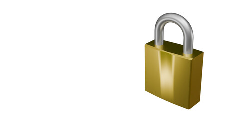Padlock golden with chrome silver top in a transparent background