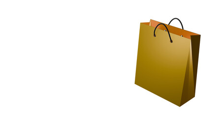 Paper shopping bag golden shining gift bag isolated in a transparent background