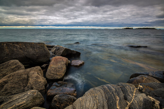 Shoreline of an island in the 30,000-island archipelago of the Georgian Bay in Ontario, Canada