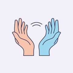 Obraz premium Minimalist illustration of a single muslim hand raised in prayer gesture on clean white background